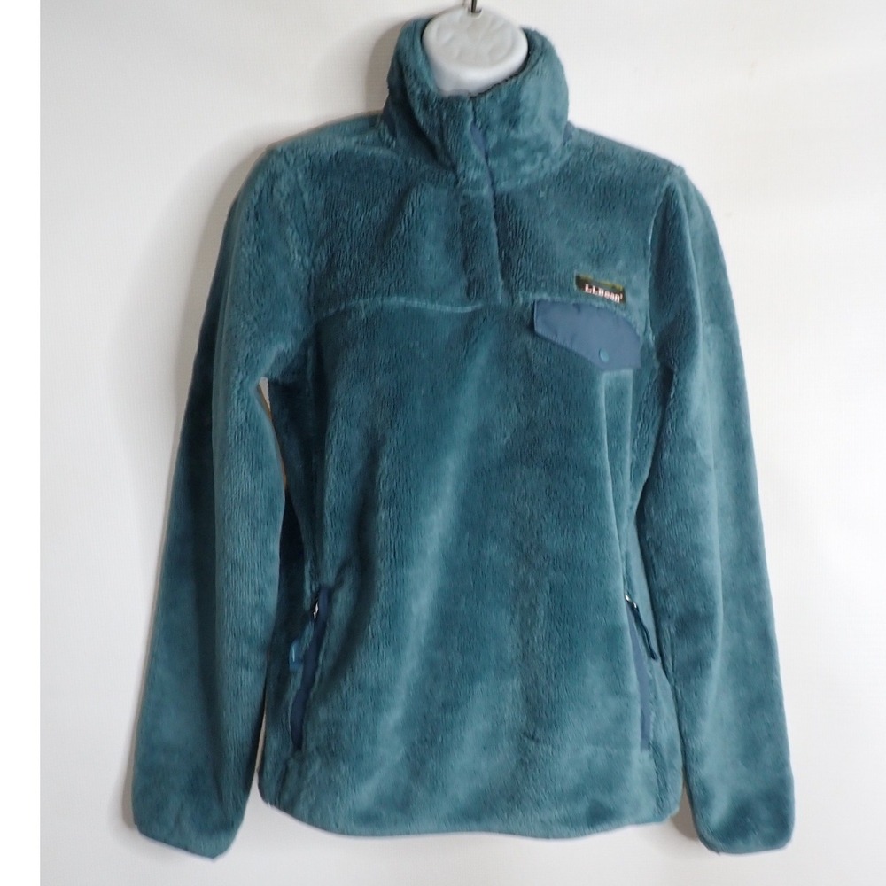 LL Bean T Snap Hi-Pile Fleece Jacket Size XS Ultraplush Pullover Teal Green